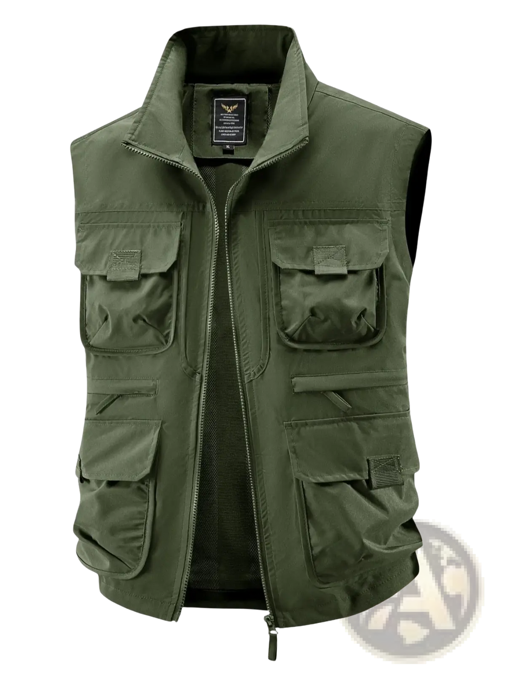 Olive green men tactical utility vest with multiple pockets zipper front windproof thermal outerwear
