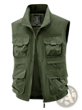 Olive green men tactical utility vest with multiple pockets zipper front windproof thermal outerwear