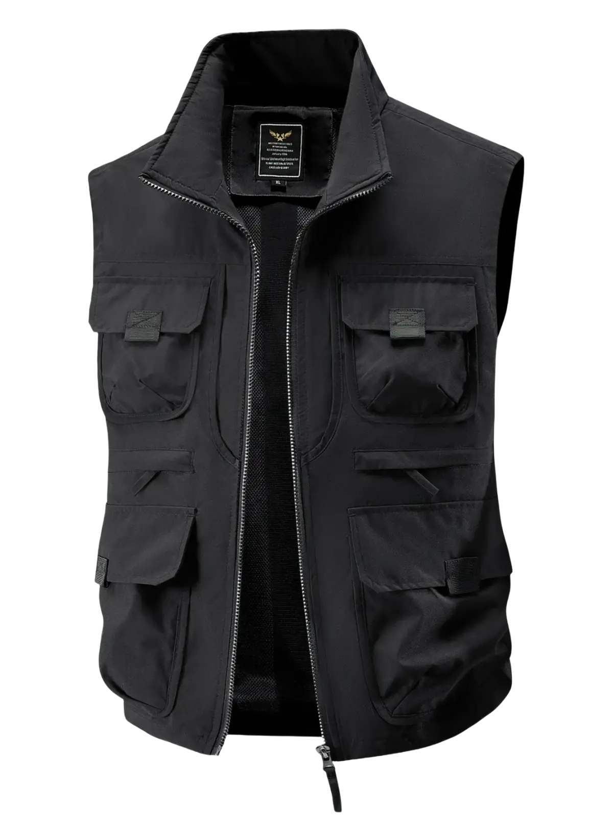 Men tactical utility vest black with multiple pockets zipper front windproof thermal outerwear for outdoor use