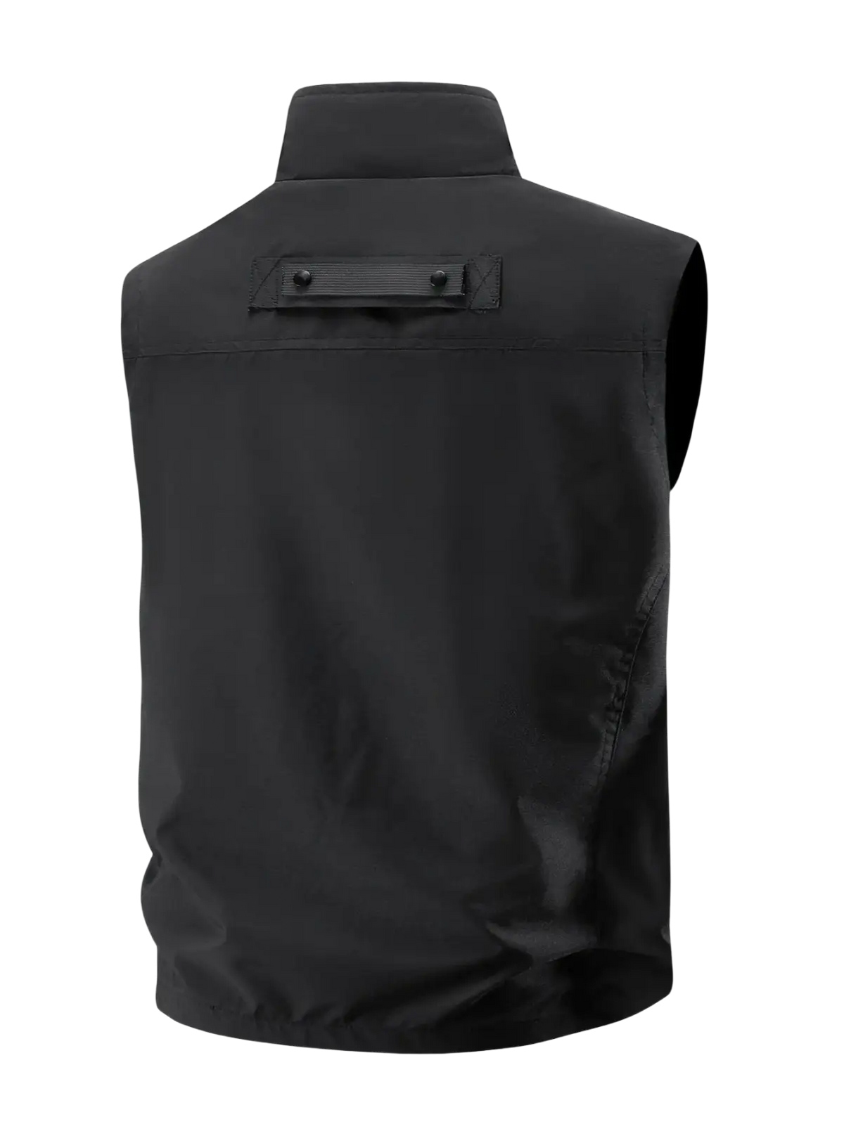 Black men tactical utility vest with high collar, reinforced stitching, windproof and thermal outerwear