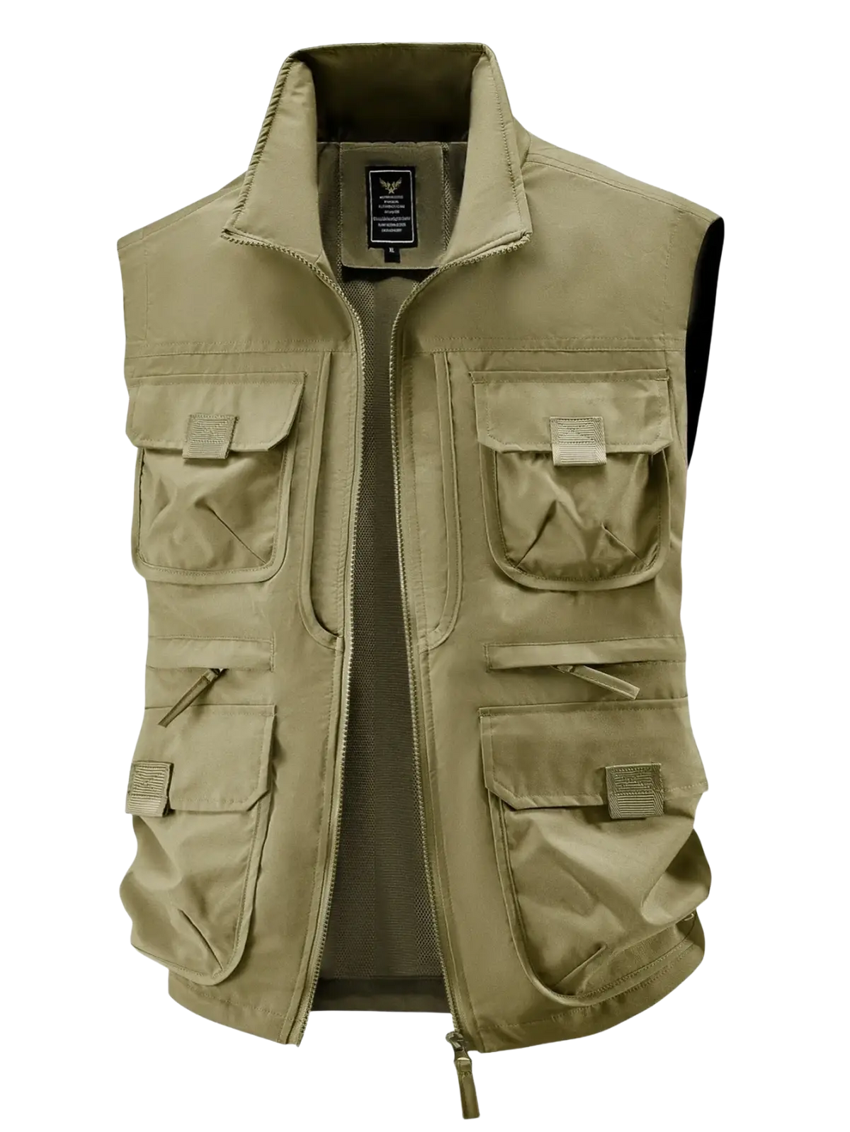 Men tactical utility vest khaki color with multi pockets zipper front adjustable collar windproof thermal outerwear