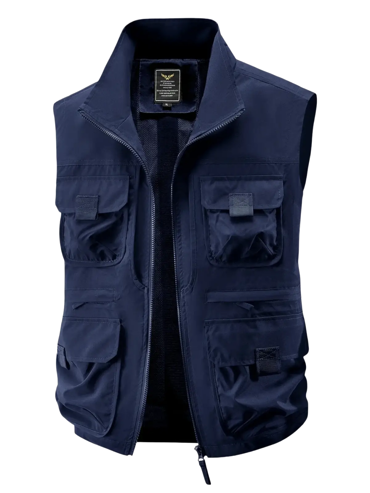 Navy blue men tactical utility vest with multiple pockets and zipper front windproof thermal outerwear