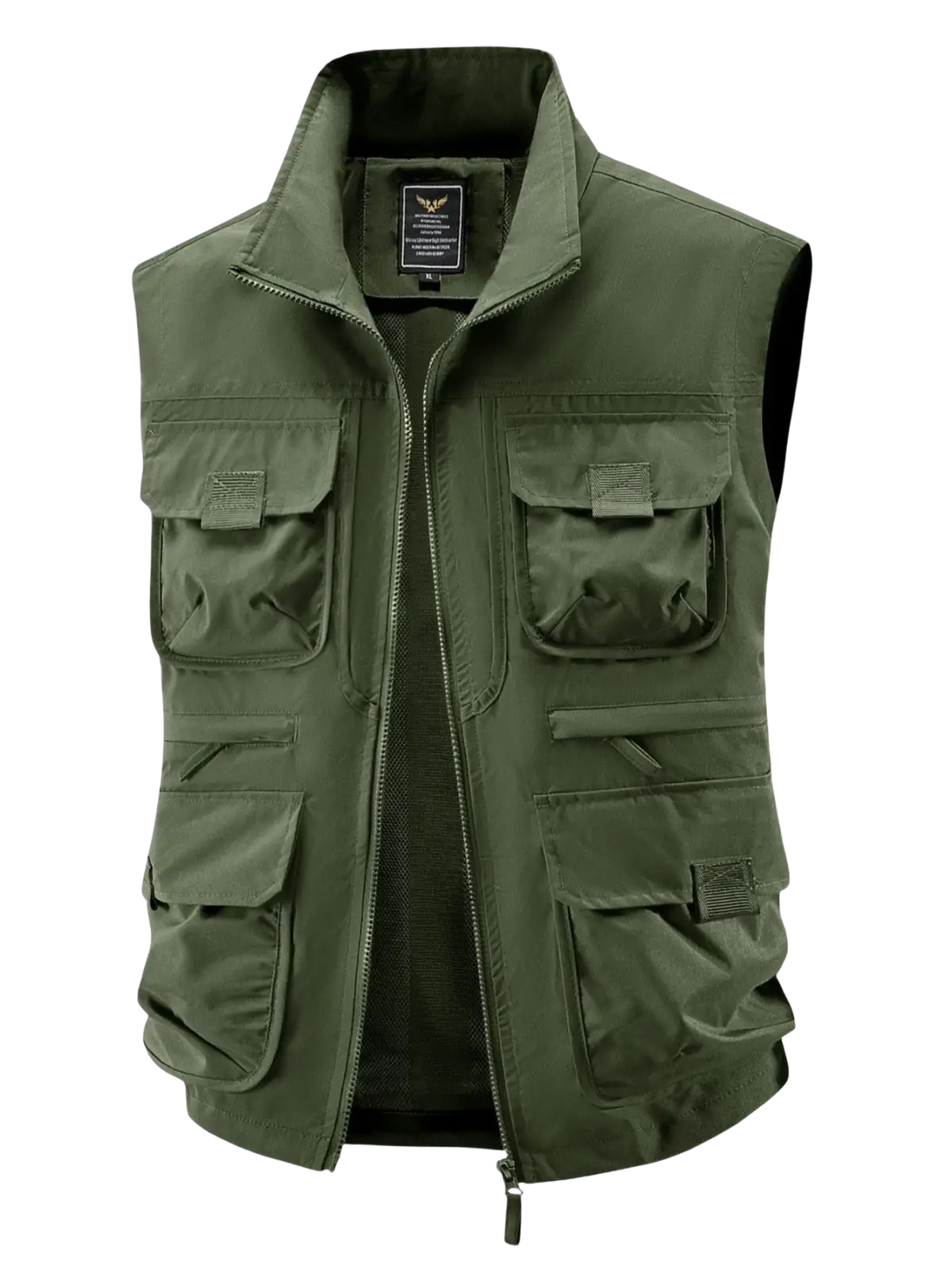 Olive green men tactical utility vest with multiple pockets zipper front windproof thermal outerwear