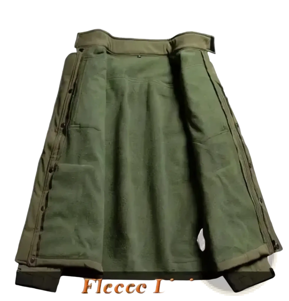 Olive green utility kilt with reinforced stitching and fleece lining shown with men tactical waterproof soft shell jacket