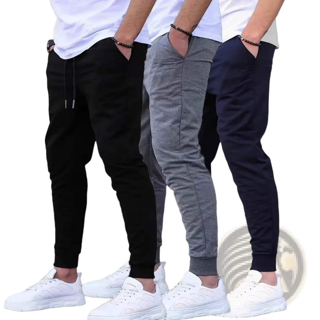 Men terry cloth slim-fit jogger pants in black gray and navy blue for casual streetwear use