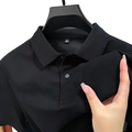 Black short-sleeved textured knit cotton polo shirt for men casual wear with a classic collar