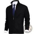 Men textured knit zip cardigan in black with ribbed cuffs and collar featuring a textured knit fabric