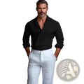 Black textured wrap front long sleeve shirt with rolled sleeves for men in a lightweight breathable fabric