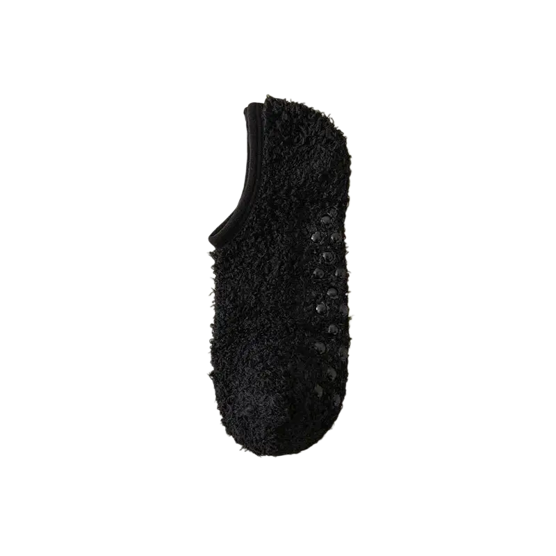 Black men thermal fleece non-slip house sock with plush textured material and grip dots on the sole