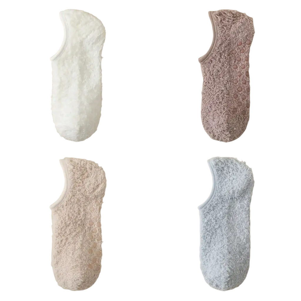Men thermal fleece non-slip house socks in soft fluffy ankle length featuring white dusty rose beige and light blue colors