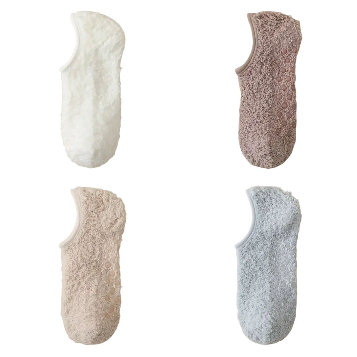 Men thermal fleece non-slip house socks in soft fluffy ankle length featuring white dusty rose beige and light blue colors