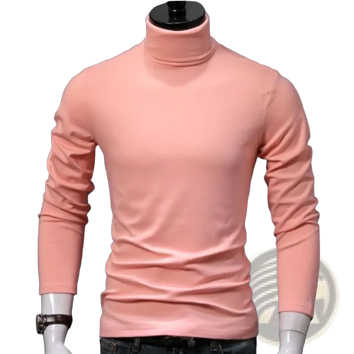 Men thermal turtleneck slim fit winter shirt in blush pink with smooth form-fitting knit texture