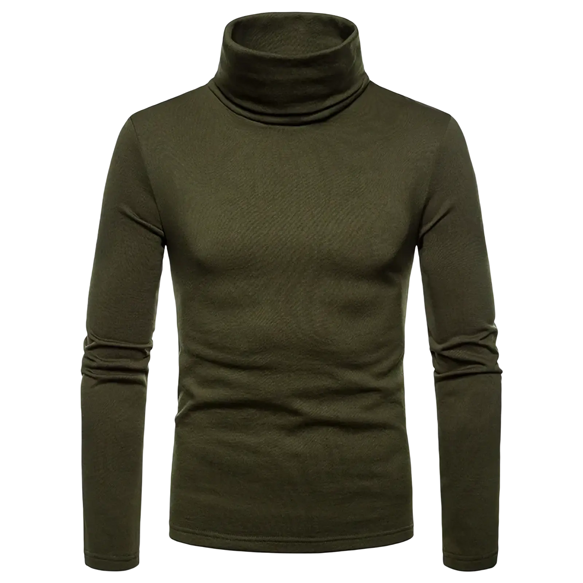 Men thermal turtleneck slim winter shirt in army green stretchy knit fabric designed for warmth and comfort