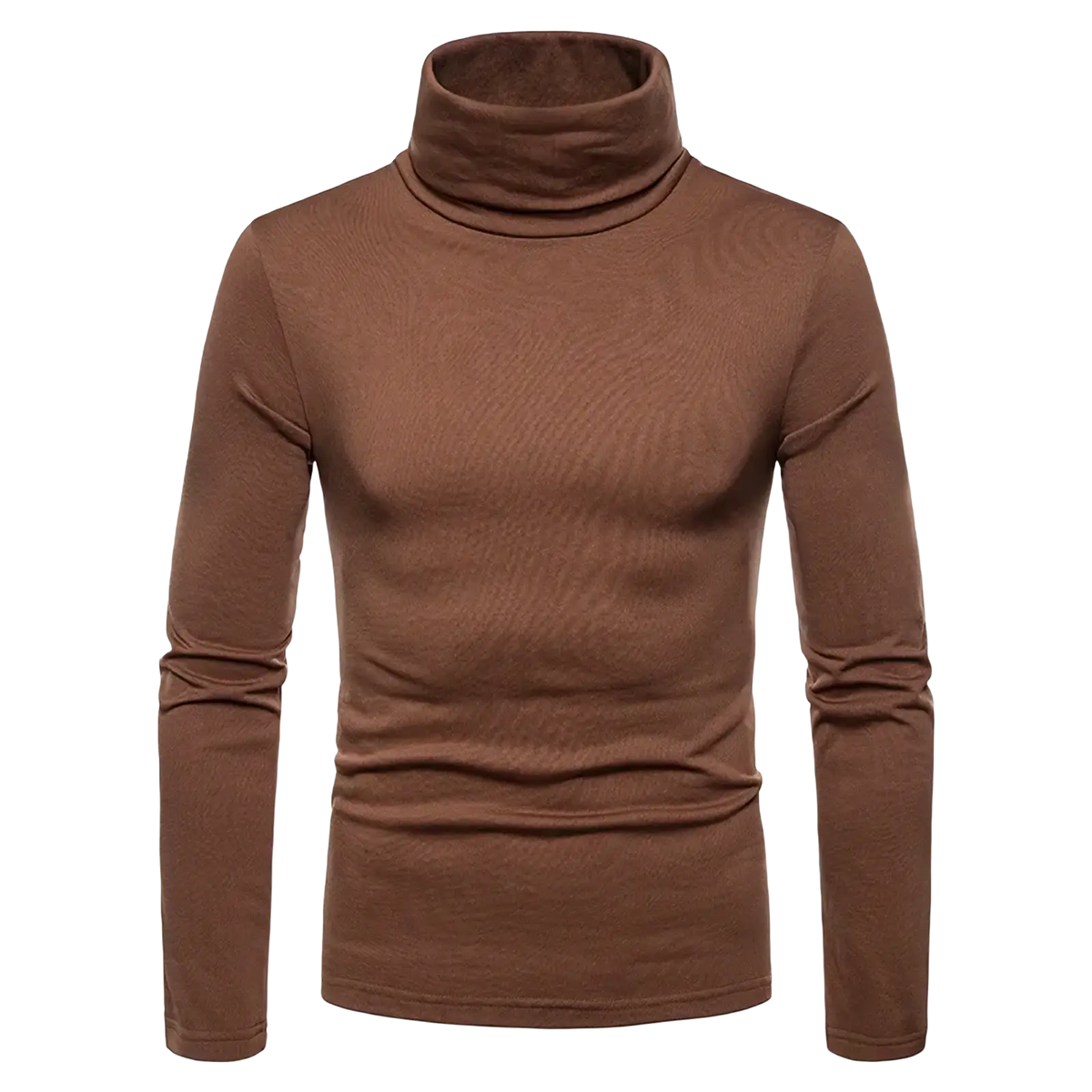 Men thermal turtleneck slim winter shirt in coffee color with ribbed texture and slim fit design