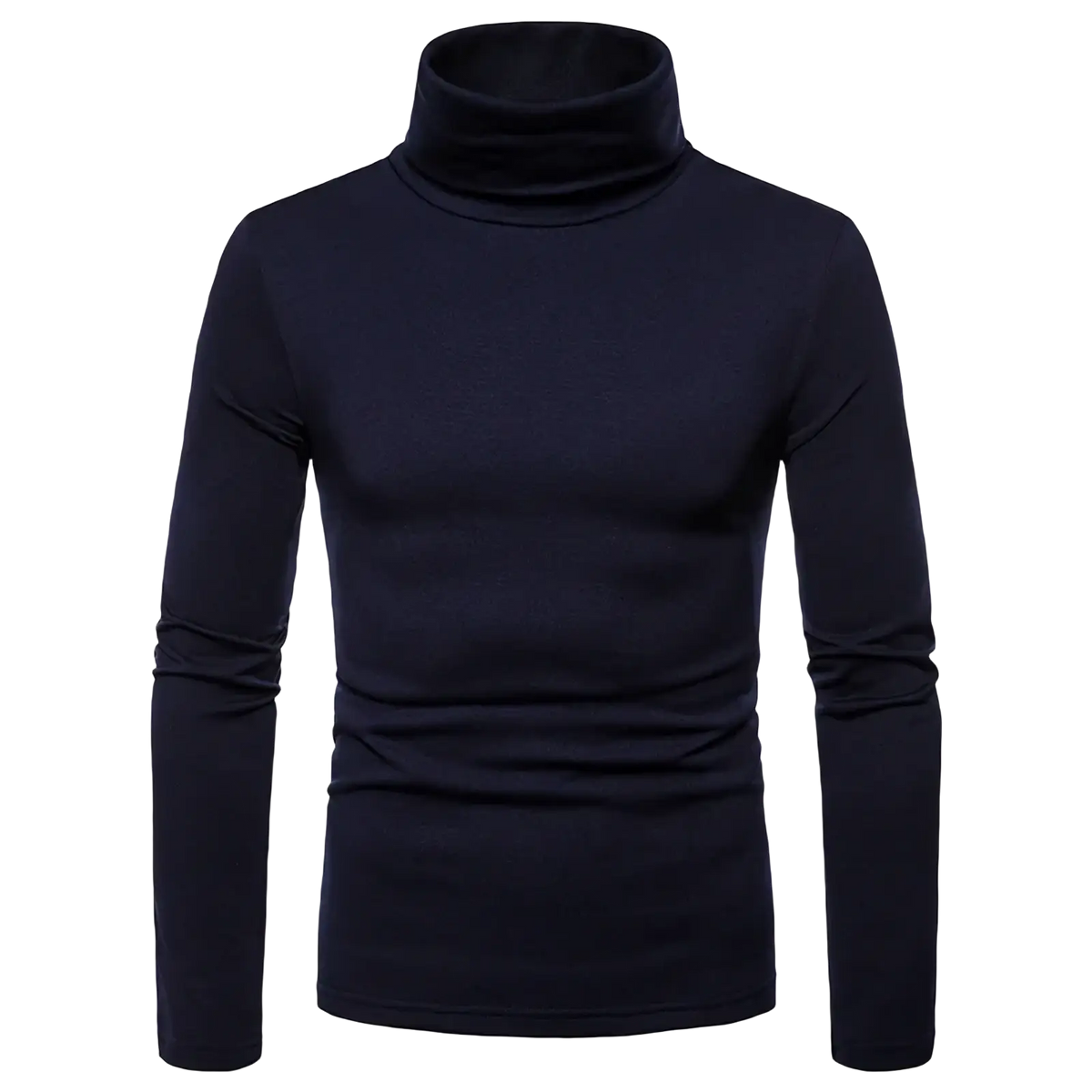 Navy blue men thermal turtleneck slim winter shirt with long sleeves made from warm fabric for cold weather