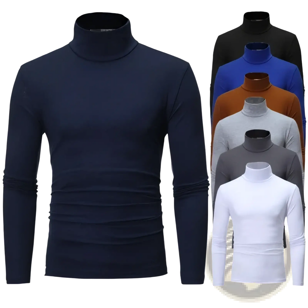 Men thermal slim fit navy blue long-sleeved turtleneck sweater for winter made of warm fabric