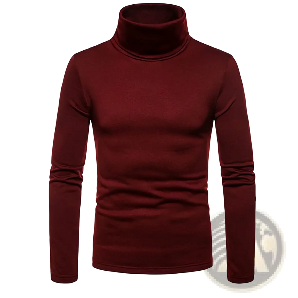 Men thermal turtleneck slim winter shirt in deep burgundy with smooth form-fitting knit texture