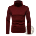 Men thermal turtleneck slim winter shirt in deep burgundy with smooth form-fitting knit texture
