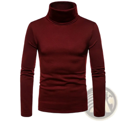 Men thermal turtleneck slim winter shirt in deep burgundy with smooth form-fitting knit texture