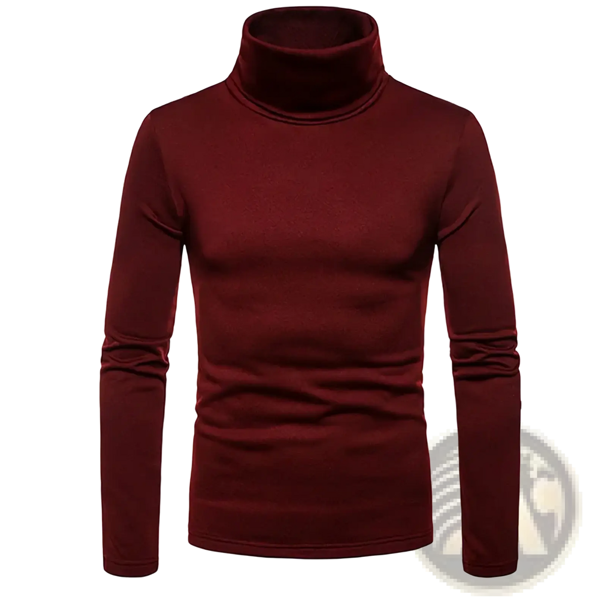 Men thermal turtleneck slim winter shirt in deep burgundy with smooth form-fitting knit texture