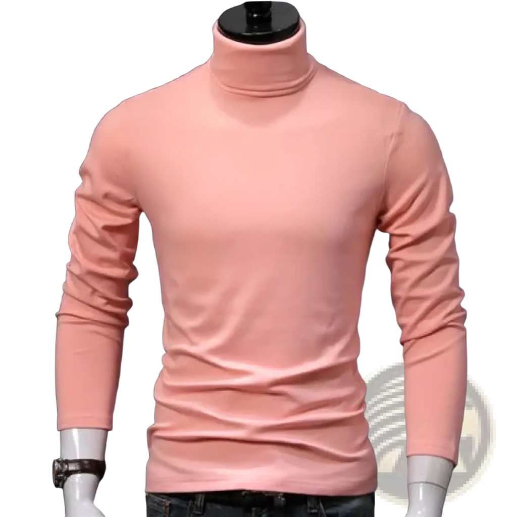 Men thermal turtleneck slim winter shirt in blush pink with smooth form-fitting knit texture for warmth and style
