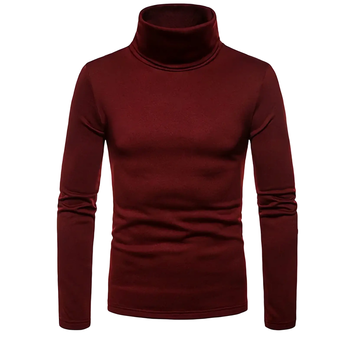 Men thermal turtleneck slim winter shirt in deep burgundy with smooth form-fitting knit texture