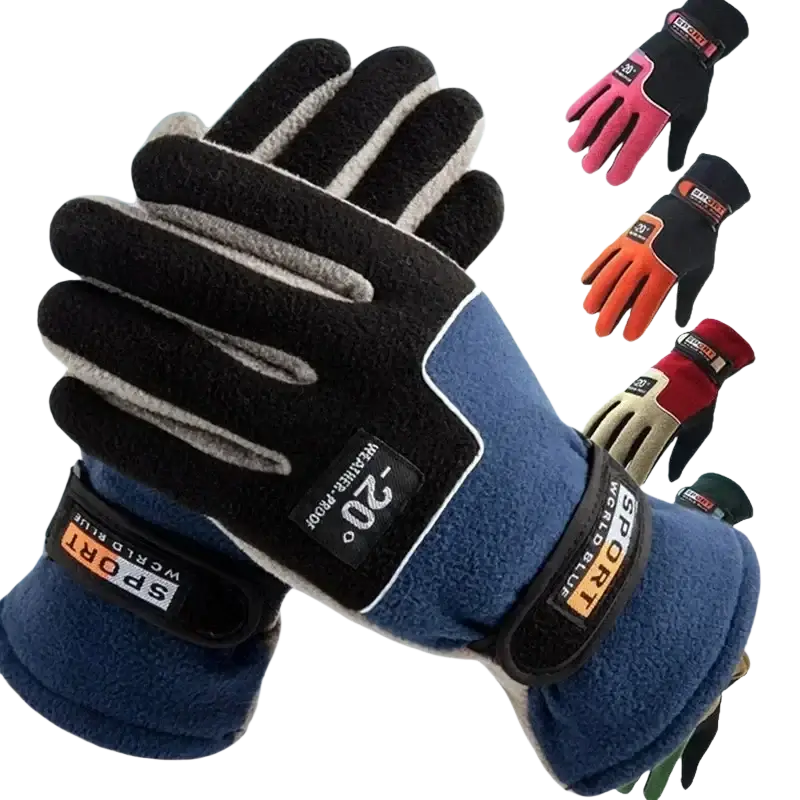Blue and black fleece-lined men thermal winter warm gloves with gray accents for skiing and motorcycle gloves use