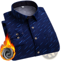 Men thick fleece plaid shirt plus size 8xl in dark blue with subtle diagonal stripes and gold toned buttons