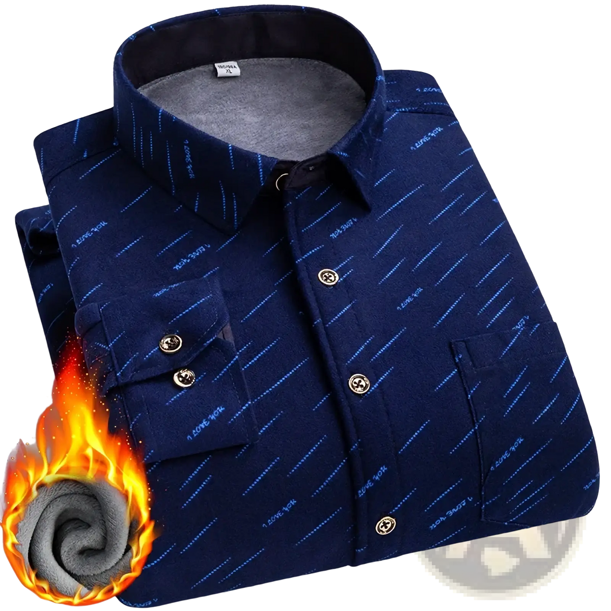Men thick fleece plaid shirt plus size 8xl in dark blue with subtle diagonal stripes and gold toned buttons
