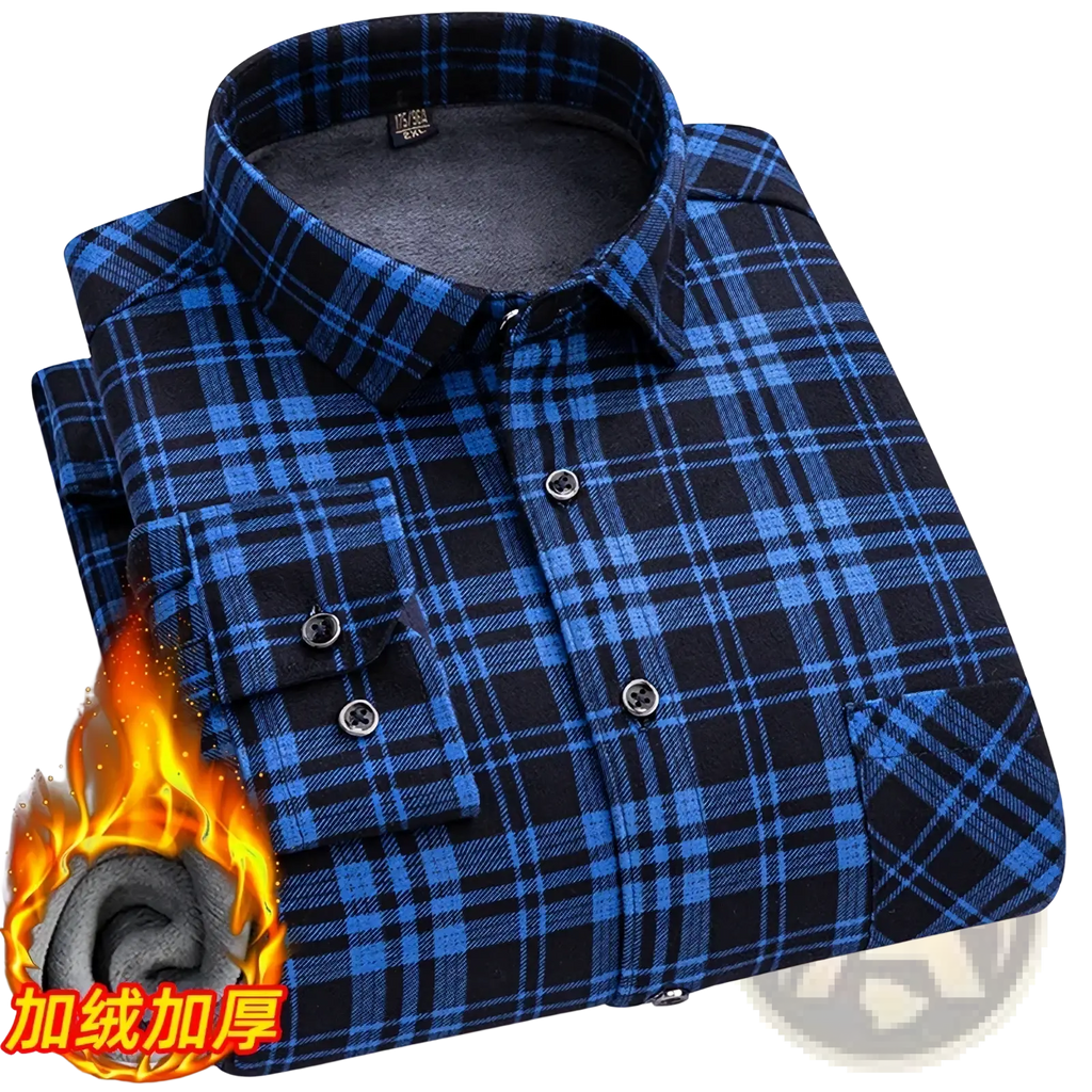 Men thick fleece plaid shirt plus size 8xl with blue and black long-sleeved pattern and fleece-lined collar