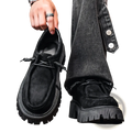 Black suede lace-up loafers with thick rugged soles and braided laces for men casual platform sneakers