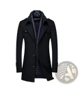 Men thickened black woolen trench coat with double collar and geometric patterned inner lining for outerwear use