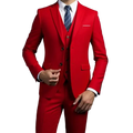 Men three piece suit single breasted formal wear with sharp red tailored fit and black button closure type