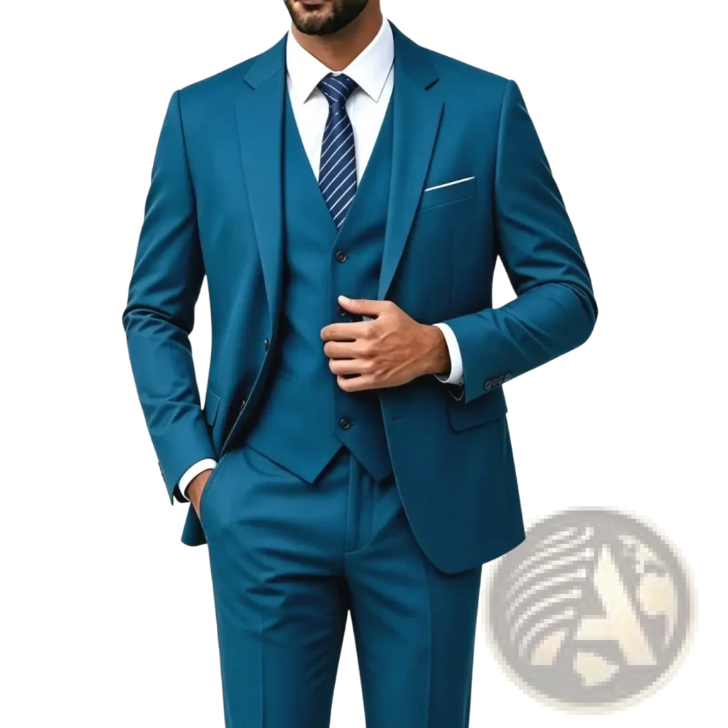 Men three piece suit slim fit formal outfit in teal yaoyun with a sleek tailored fit and matching vest