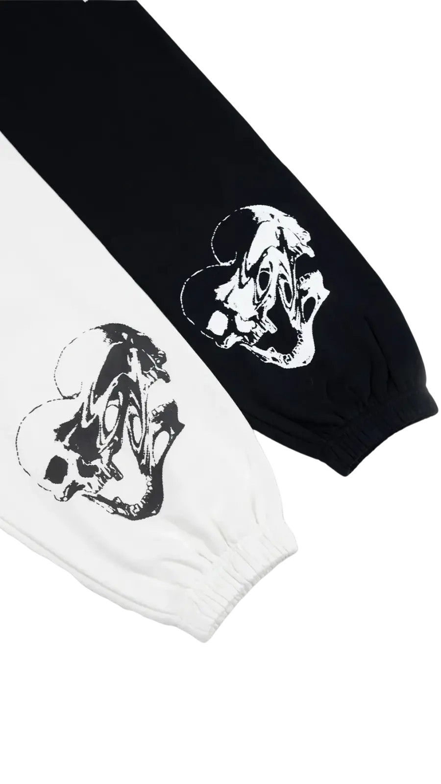 Men training pants graphic sweatpants in black and white with bold skull graphics on cuffs for activewear use