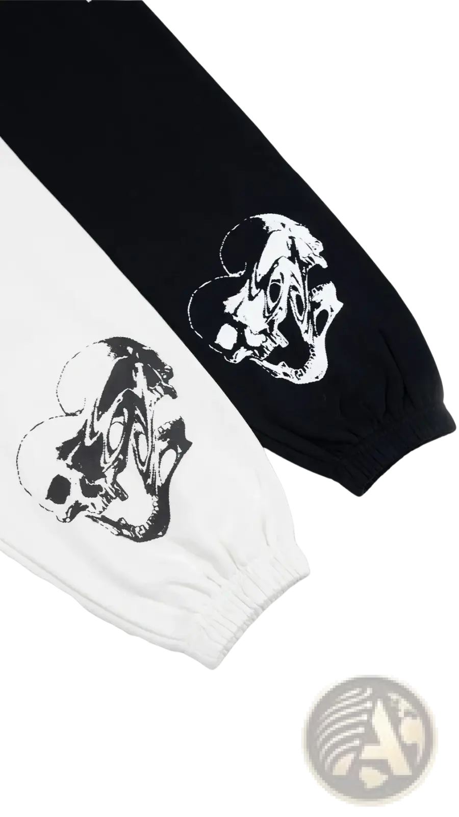 Men training pants graphic sweatpants in black and white with bold skull graphics on cuffs for activewear use