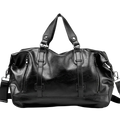 Black leather men travel bag duffel shoulder bag with dual handles and adjustable strap for travel bags use