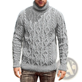 Men turtleneck cable knit sweater in gray with intricate braided patterns and a ribbed hem for warmth and style