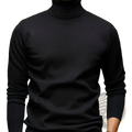 Men turtleneck sweater in black soft viscose knit with smooth ribbed texture and fitted silhouette