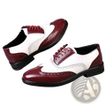 Men two tone brogue oxford dress shoes in burgundy and white leather with matching laces for formal wear