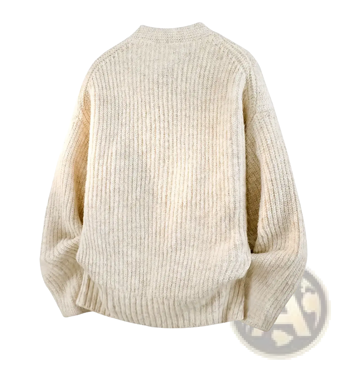 Men v-neck knit cardigan sweater in cream color with ribbed knit texture and relaxed fit made from cozy fabric