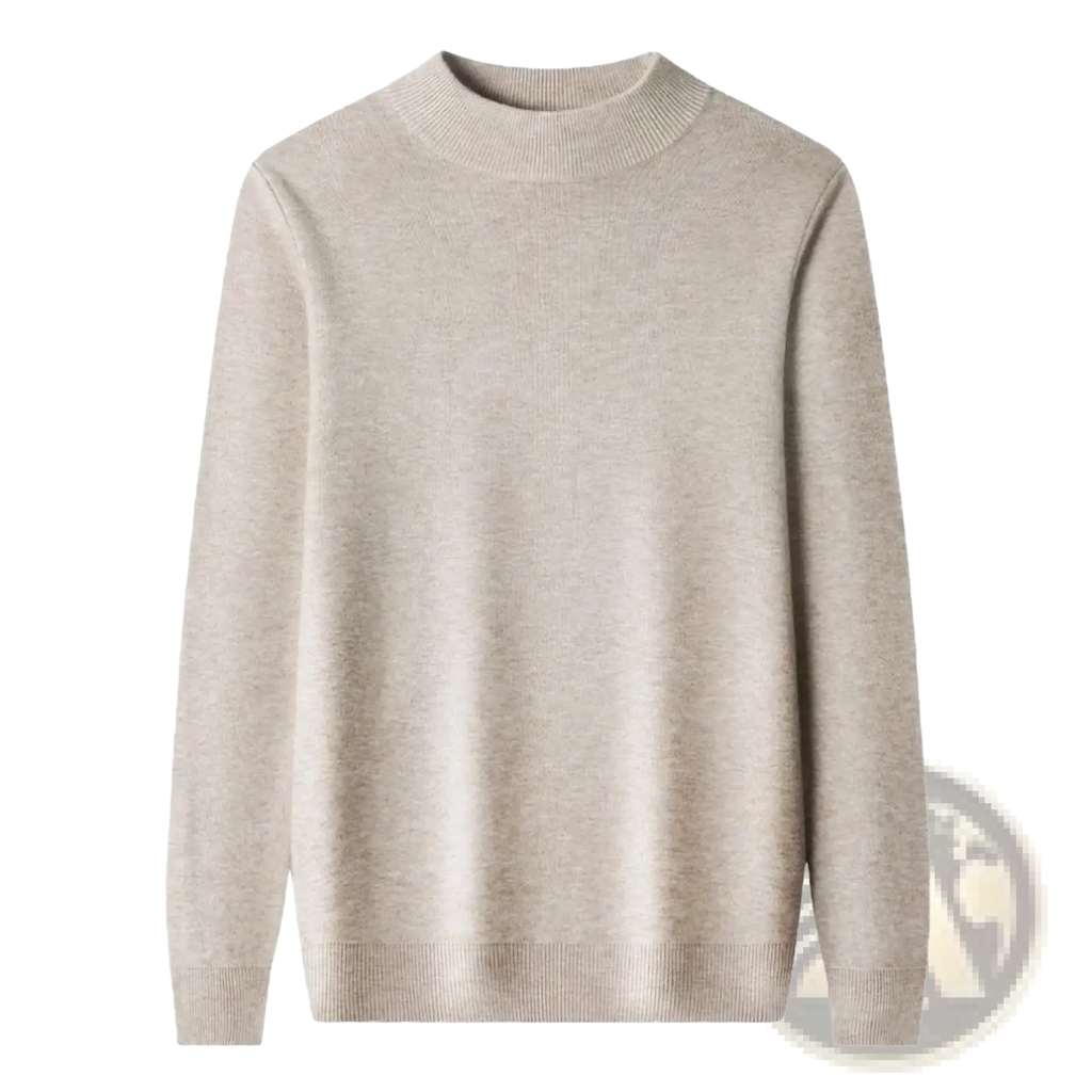 Beige men v neck knit sweater with soft textured knit fabric and ribbed cuffs casual winter pullover