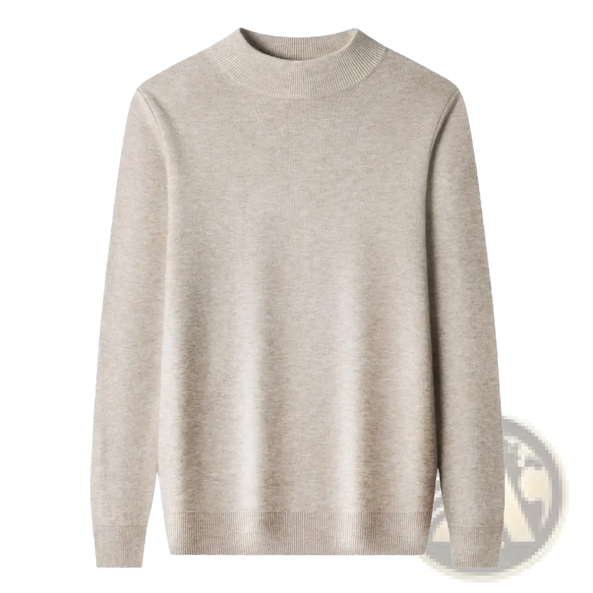 Beige men v neck knit sweater with soft textured knit fabric and ribbed cuffs casual winter pullover