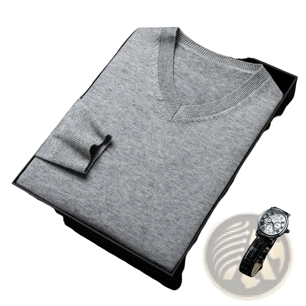 Men v neck knit sweater in gray with ribbed trim and a soft textured knit ideal for casual or formal wear