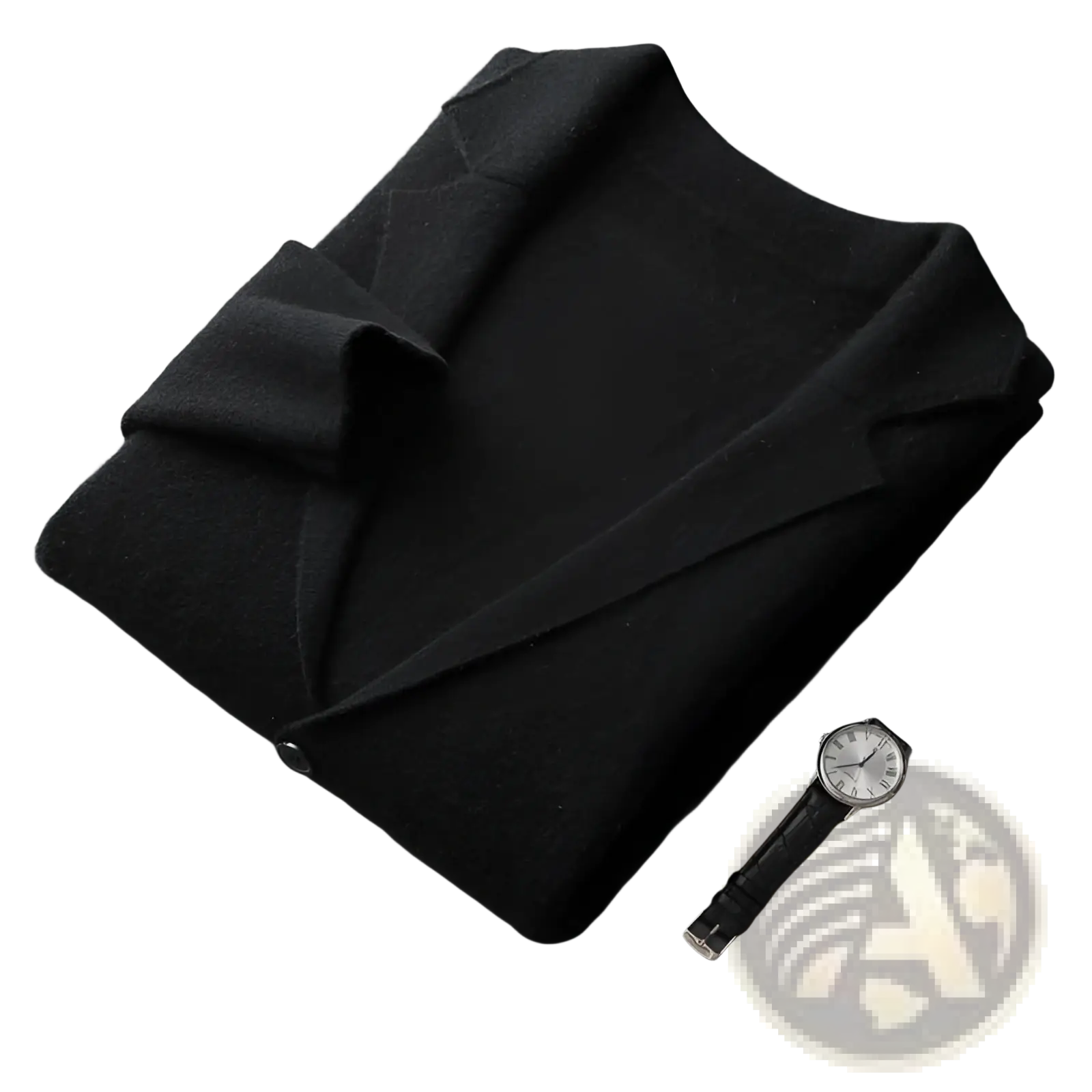 Black cashmere blazer with a sleek minimalist design and subtle texture featured in men v neck knitted olive green cardigan blazer product