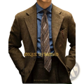 Men vintage brown herringbone wool blazer with notched lapels and single-breasted design for wedding suit set