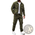 Men vintage cargo jacket in olive green featuring multiple flap pockets and button closures for utility style