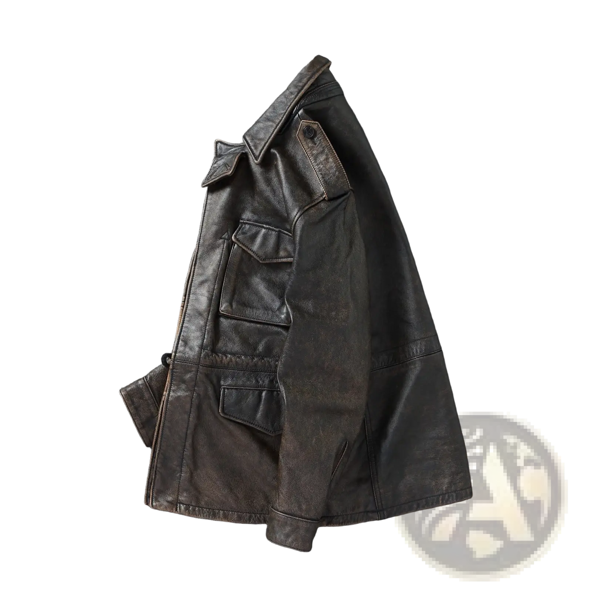 Men vintage leather trench coat in dark brown with classic rugged design and multiple pockets