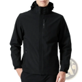 Men waterproof hiking jacket hooded windbreaker in black with subtle gray stitching and sleek modern design