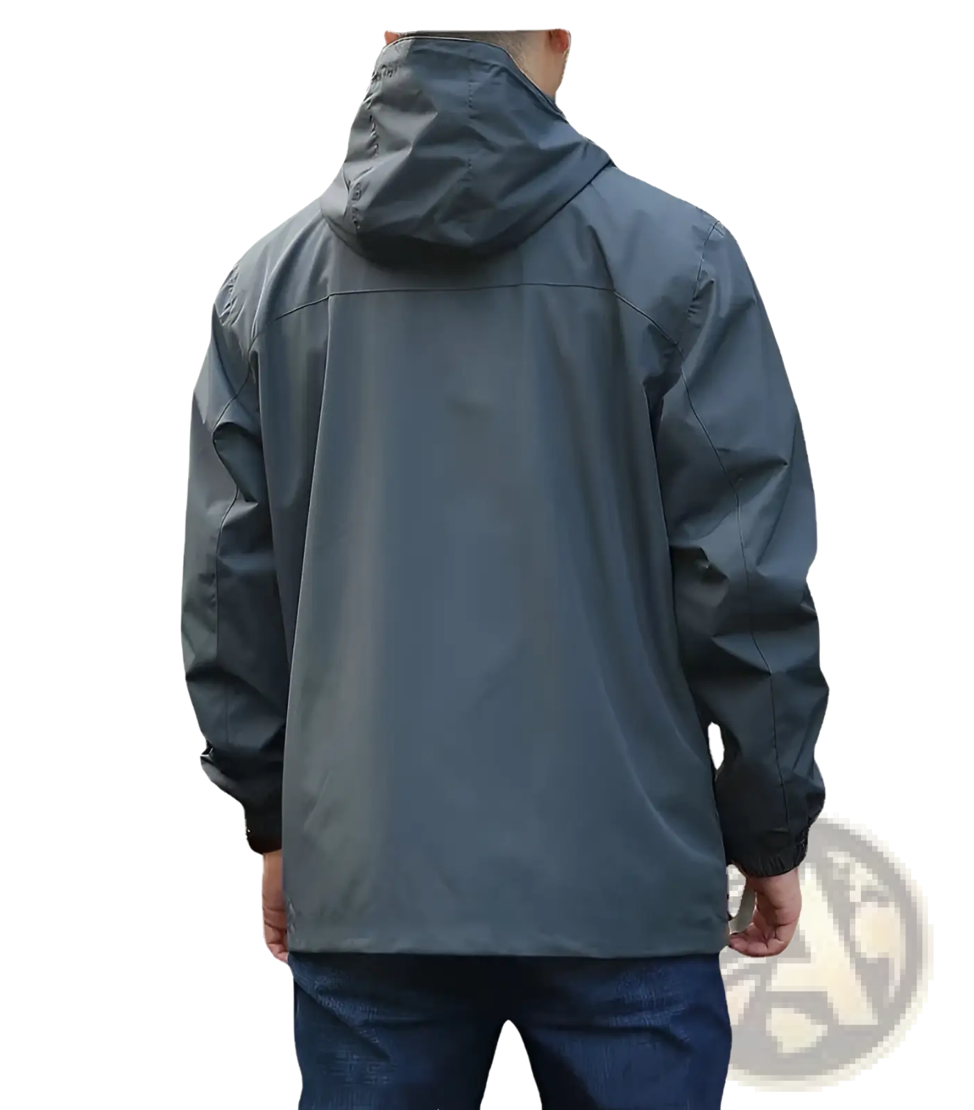 Men waterproof hiking jacket in dark gray with sleek water-resistant fabric and subtle seam detailing